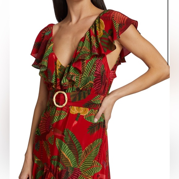 NWT Farm Rio Red Forest Birds Belted Midi Dress - XS & Small Available! - Picture 5 of 5